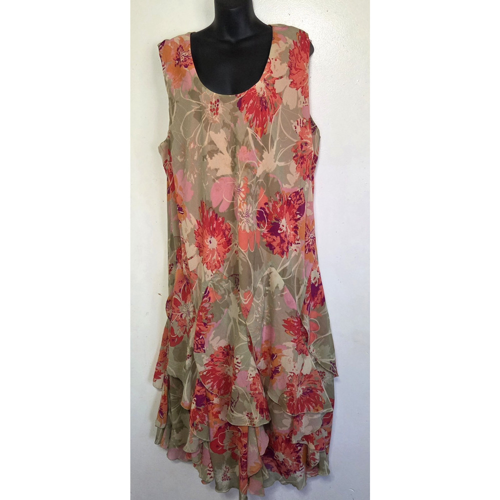 Robbie Bee Floral Dress 26W Flowy Swingy Chiffon Tiered Ruffles Cruise Party